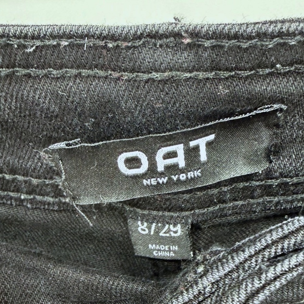 OAT Wide Leg High Waist Patch Pocket Jeans‎ Womens 8/29 Black Raw Hem Utility - Picture 7 of 8